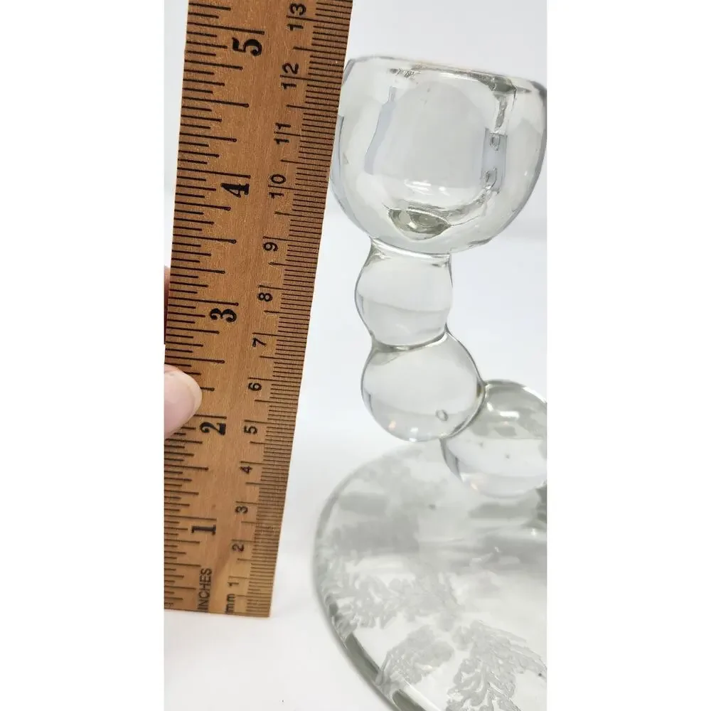 Vintage Double Candlestick Holder | Paden City Glass Co | Etched Floral Base